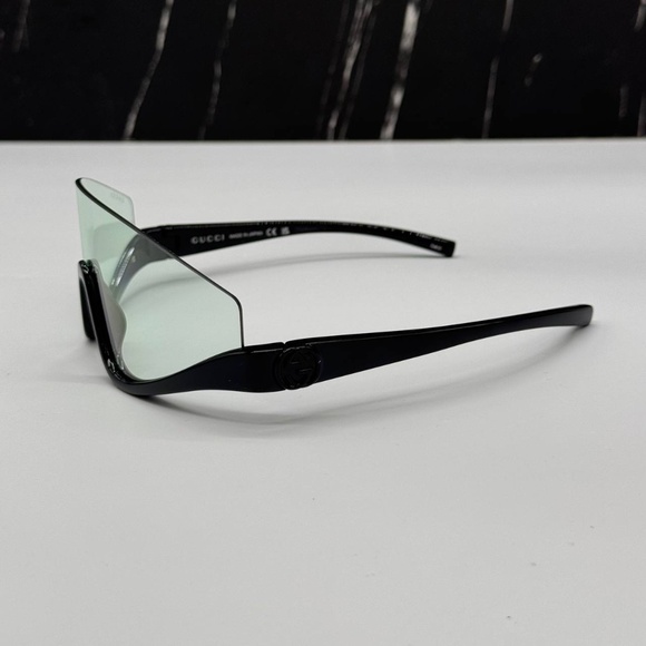 NEW GUCCI SHIELD SUNGLASSES GUCCI GG1650S 005 BLACK GREEN WOMEN EYEWEAR - Picture 6 of 12